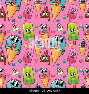 Seamless pattern cartoon on pink background illustration Stock Vector