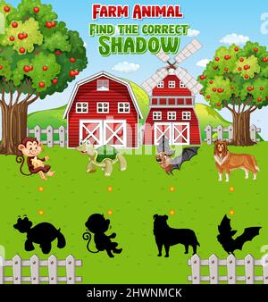 Matching Farm animal shadow worksheet illustration Stock Vector Image ...