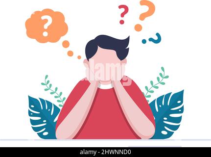 People Thinking to Make Decision, Problem Solving and Find Creative Ideas with Question Mark in Flat Cartoon Background for Poster Illustration Stock Vector