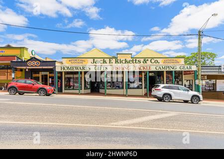 Old fashioned traditional fishing tackle and outdoors shop, Jack F. Ricketts & Co. in the south coast town of Denmark, Western Australia, Australia Stock Photo