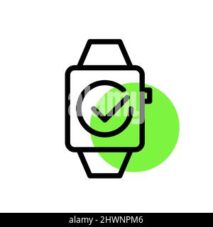 Approved symbol. Checkmark on a smart watch. Pixel perfect, editable stroke color icon Stock Vector