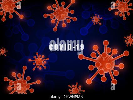 Abstract COVID-19 virus pandemic style of futuristic blue contrast by red viruses. Overlapping for copy space of text background. Stock Vector