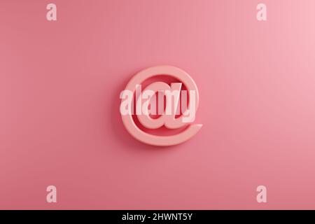 Email at symbol or icon on pink background. Communication concept. 3D render. Stock Photo