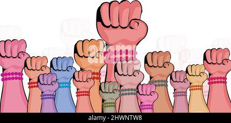 Explanation of the concept of Stop Racism. Raising hands. Stock Vector