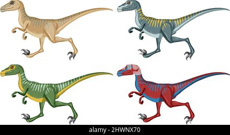 A set of velociraptor dinosaurs on white background illustration Stock Vector