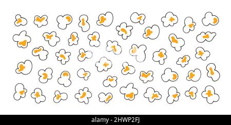 Seamless pattern with popcorn. Hand drawn pop corn with caramel for cinema. Vector illustration in doodle style on white background Stock Vector