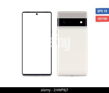 Realistic vector flat mock-up Google Pixel 6 Pro with blank screen isolated on white background. Scale image any resolution Stock Vector