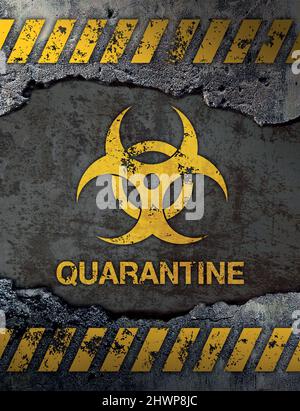 Quarantine sign on concrete cement wall background Stock Photo