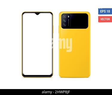 Realistic vector flat mock-up POCO M3 with blank screen isolated on white background. Scale image any resolution Stock Vector