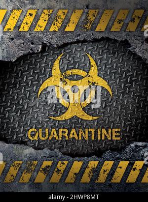 Quarantine sign on rusty metal background Stock Photo