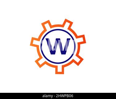 Gear Logo on letter W. Initial W Gear Letter Logo Design Template Stock Vector