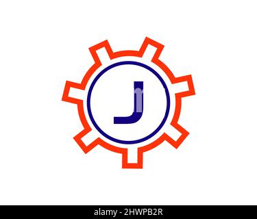 Gear Logo on letter J. Initial J Gear Letter Logo Design Template Stock Vector