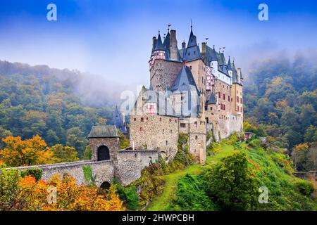 Eltz Castle or Burg Eltz. Medieval castle on the hills above the Moselle River. Rhineland-Palatinate Germany. Stock Photo