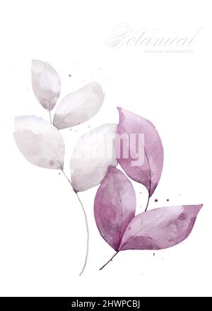 Classic pink leaf watercolor painting isolated on white background. Suitable for Wedding Invitation, save the date, wall decorate, or greeting card. Stock Vector