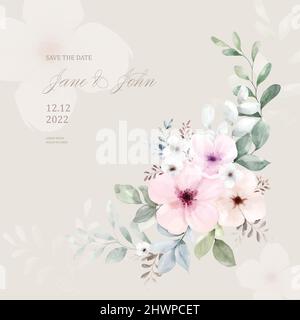 Watercolor bouquet flowers painting on beige background. Collection of botanical watercolor vector. suitable for Wedding decoration, invitation, greet Stock Vector