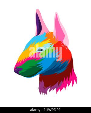 Abstract Bull Terrier head portrait from multicolored paints. Colored drawing. Puppy muzzle portrait, dog muzzle. Vector illustration of paints Stock Vector