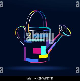 Abstract watering can for watering flowers from multicolored paints. Colored drawing. Vector illustration of paints Stock Vector