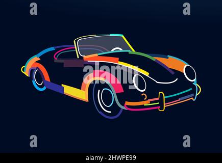Abstract retro car cabriolet from multicolored paints. Colorful drawing. Vector illustration of paints Stock Vector