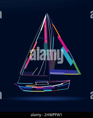 Abstract sailing yacht from multicolored paints. Colored drawing. Vector illustration of paints Stock Vector
