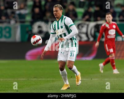 Claudiu Bumba of Kisvarda Master Good controls the ball during the