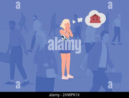 Panic attack in crowd flat color vector illustration Stock Vector