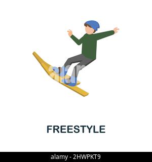 Freestyle flat icon. Colored element sign from winter sport collection. Flat Freestyle icon sign for web design, infographics and more. Stock Vector