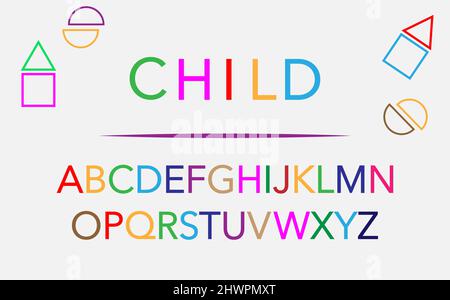 alphabet colorful font style. Set Fun Colored letters design isolated on a white  background. Back to school concept, flat design. Vector illustration Stock Vector