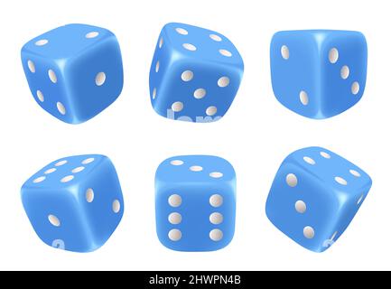 Game dice. 3d cubes for gambling symbols of lucky random choice different risky playing dice with six sides decent vector pictures set Stock Vector