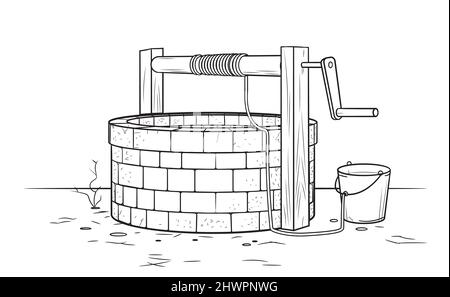 Water well - stock outline illustration of water access infrastructure Stock Vector