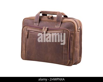 Leather bag for documents in brown color isolated on white background Stock Photo