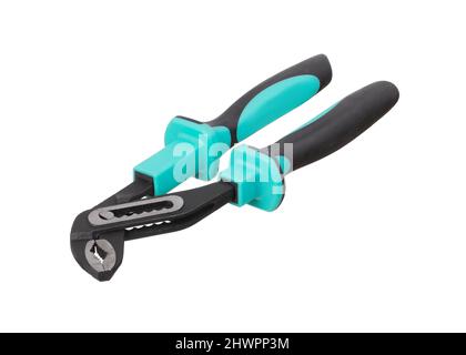 Universal wrench with green handles isolated on white background Stock Photo