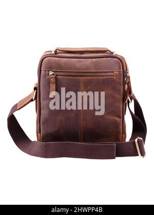 Brown leather wallet back view isolated on white background Stock Photo