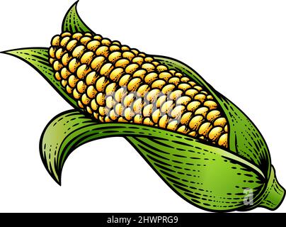Corn Vegetable Vintage Woodcut Illustration Stock Vector