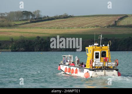 The Ferry boat that runs between Padstow and Rock across the River Camel estuary in Cornwall Stock Photo
