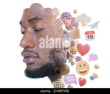 Social media marketing concept depicted in a portrait of an African American man Stock Photo
