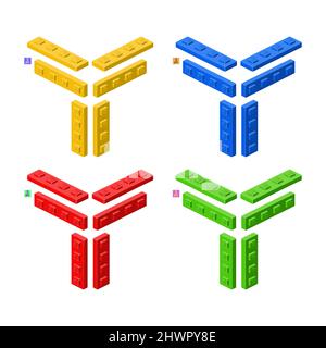 3d set of colored constructor kit in isometry. long elements. Vector illustration. Stock Vector