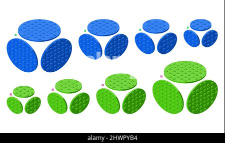 3d set of colored constructor kit in isometry. Round elements. Vector illustration. Stock Vector