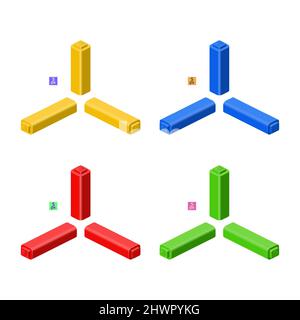 3d set of colored constructor kit in isometry. Sticks. Vector illustration. Stock Vector