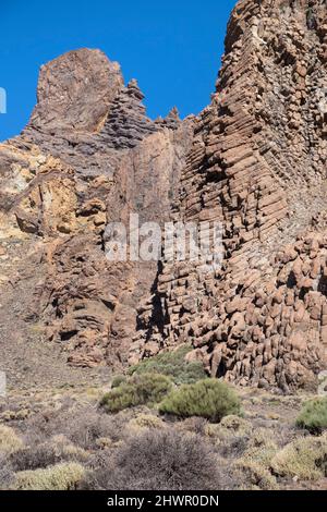 Llano de Ucanca rock face at El Teide National Park on sunny day, Tenerife, Canary Islands, Spain Stock Photo