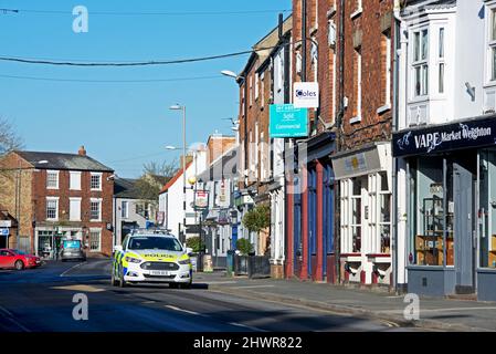 Police car on the High Street, Market Weighton, East Yorkshire, England UK Stock Photo