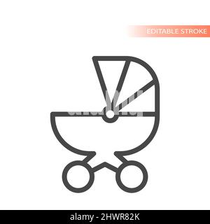 Baby stroller or pram line vector icon. Buggy cart carriage outlined symbol. Stock Vector