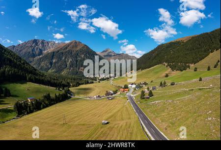 Austria, Tyrol, Sankt Sigmund im Sellrain, Aerial view of Sellrain Valley in summer Stock Photo