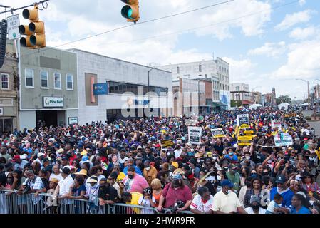 Crowd awaits the arrival of United States Vice President Kamala Harris as she prepares to commemorate the 57th anniversary of Bloody Sunday in Selma, Alabama on March 6, 2022. Credit: Andi Rice/Pool via CNP /MediaPunch Stock Photo