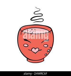 Cute cup of hot drink. Vector illustration in doodle style Stock Vector