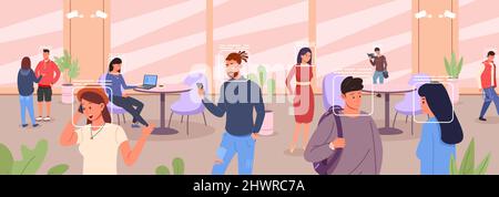 Crowd data system. Futuristic security surveillance, detection technology camera with ai, identify person face, recognition people, vector illustration. Security surveillance control crowd Stock Vector