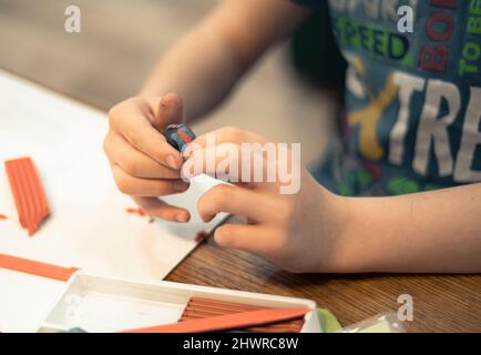 7th of March 2022, Russia, Tomsk, boy moldes from plasticine realistic photo Stock Photo