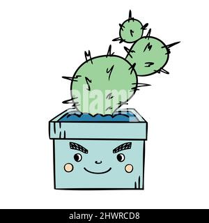 Cute cactus in a flower pot. Vector illustration of indoor plants Stock Vector