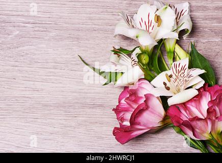 Flowers for every occasion. Studio shot of pink and white lilies. Stock Photo