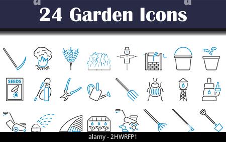 Garden Icon Set. Bold outline design with editable stroke width. Vector Illustration. Stock Vector