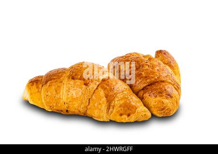 Freshly prepared homemade croissants isolated on white background with clipping path. Stock Photo